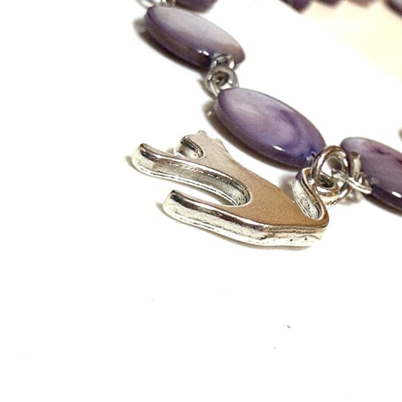 Purple Mother of Pearl Beaded Short Necklace + Cute Slim Cat Pendant - Picture 7 of 13